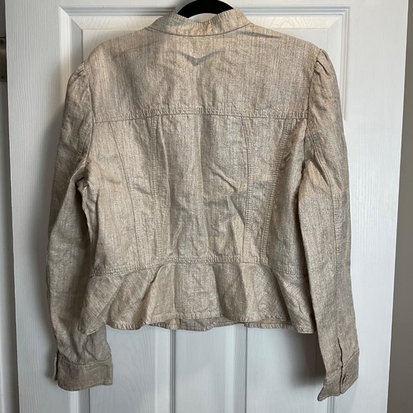 Classique Entier Shimmery Tan Jacket Peplum Gold Wire Floral Buttons Size XL - Picture 2 of 7
